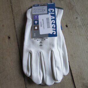 White Goatskin Leather Driver Gloves White Medium Shirred Slip-On Cuff Bob Dale